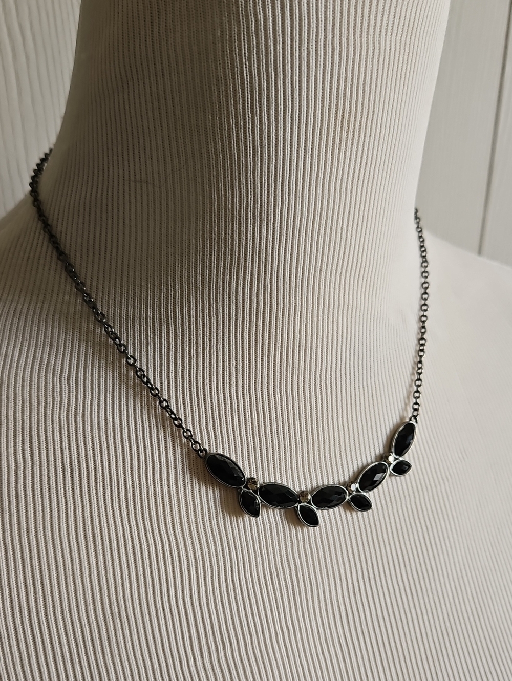 3 Necklace Set - Black Stone Leaf Necklace And 2 Black Chain Pendant